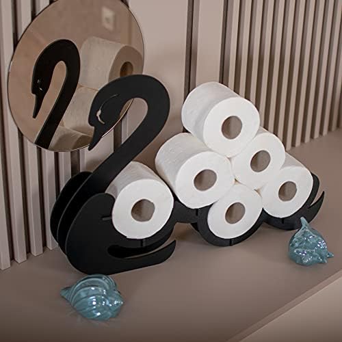בעל נייר טואלט ברבור | עמידה חופשית או קיר רכוב | עמדת עיצוב ייחודית | מדף אמבטיה | אחסון נייר טואלט